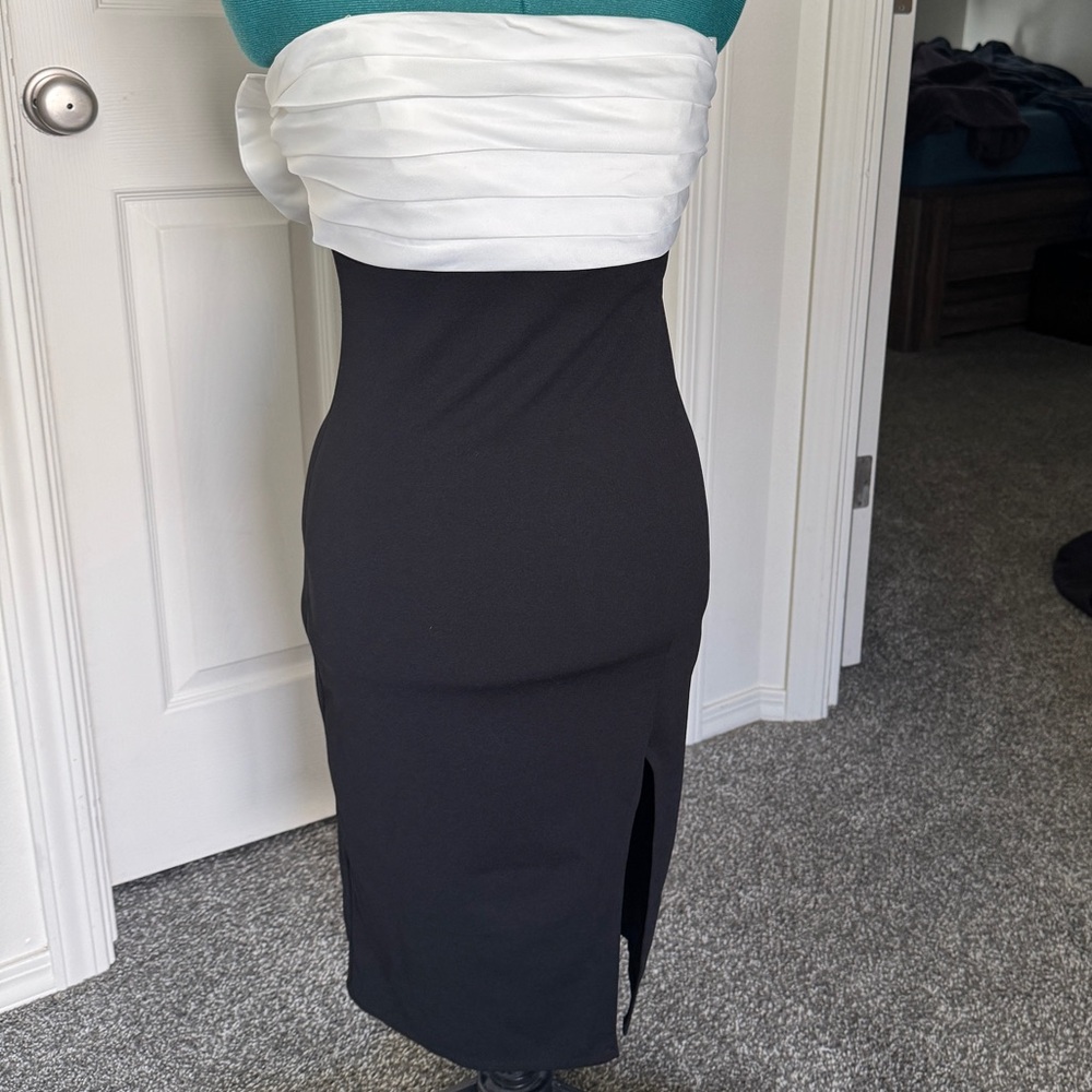 City Studio Black and White Strapless Dress
